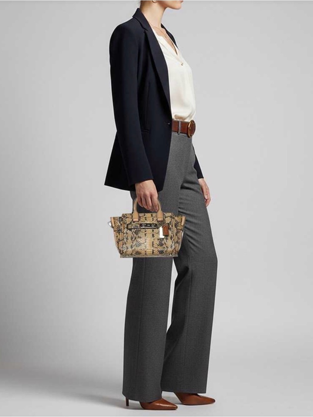 Coach Beige/Black Python Embossed Leather Swagger small tote